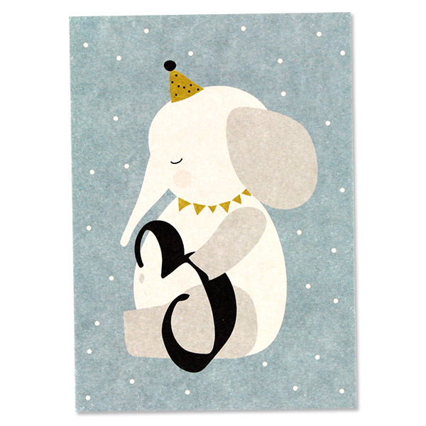 Postkarte Zahl 3 Elefant - Ava & Yves