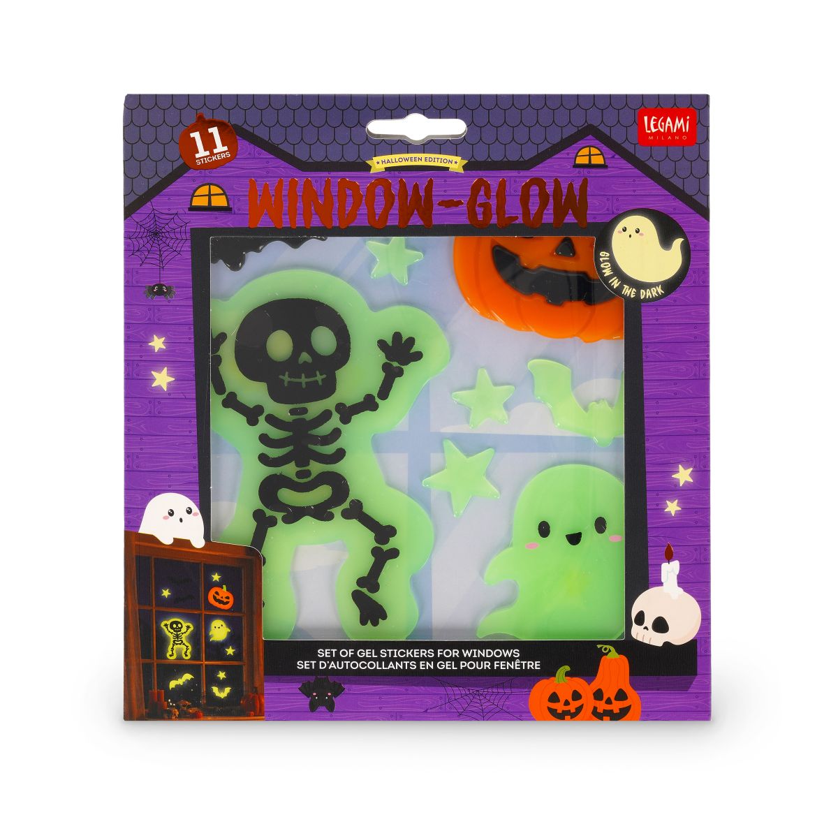 Set mit Gel-Fensteraufklebern Skelett Halloween - Windo-Glow - Legami