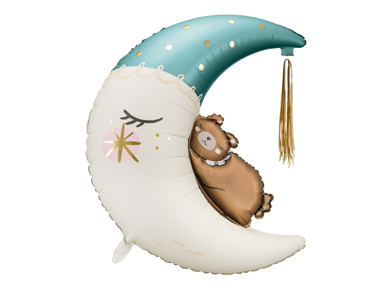 Folienballon Teddybär auf dem Mond blau, 80x98 cm - Party Deco