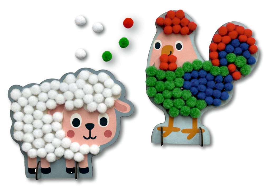 Mein kleines Bastelset: Pompom-Figuren (Schaf/Hahn) - Mini Künstler