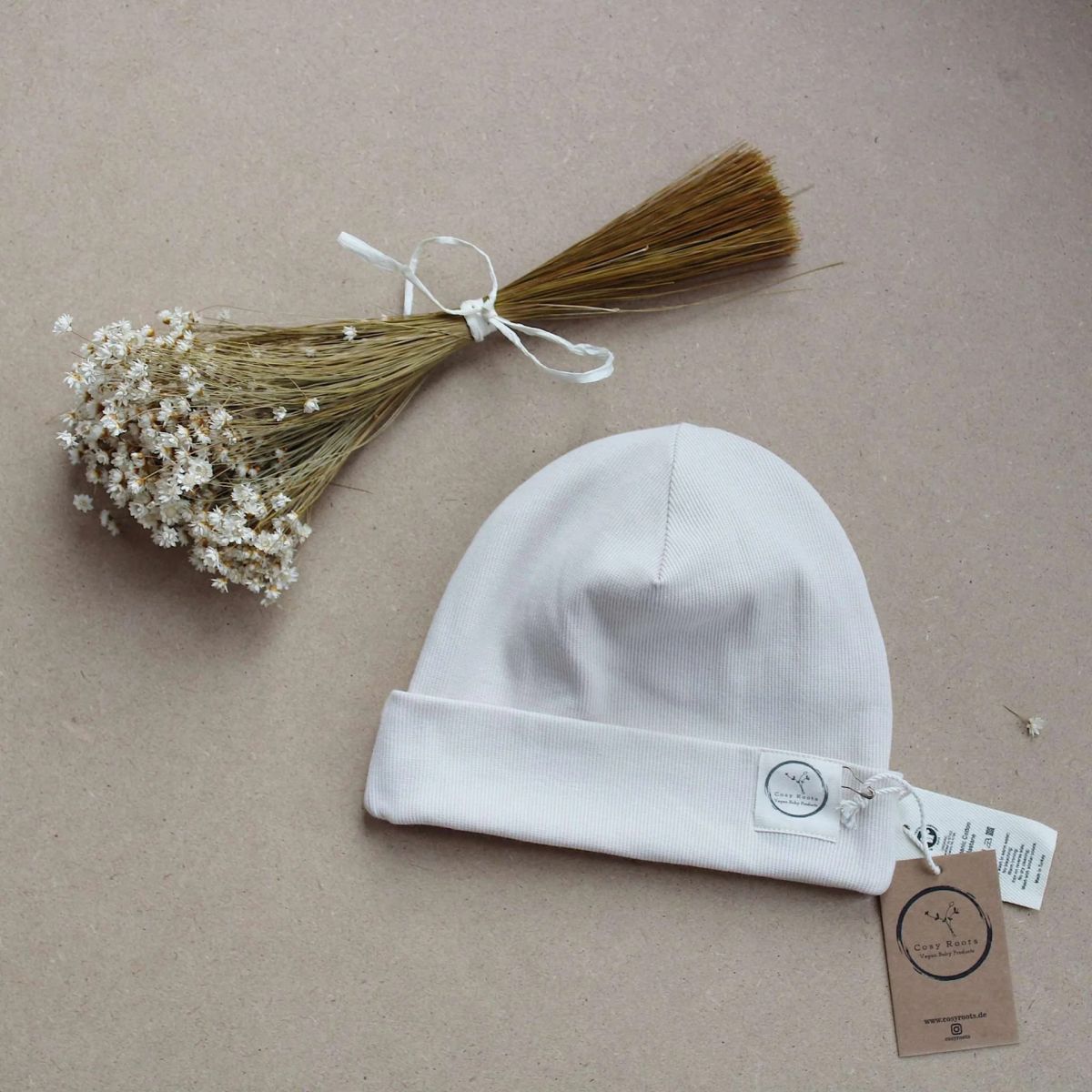 Beanie sandfarben GOTS - ab 46 cm