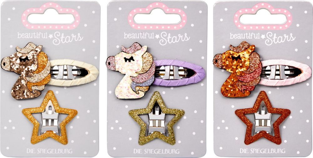 Haarclips Glitzerpferde no.3 - beautiful Stars (verschiedene Designs, 1 Set)