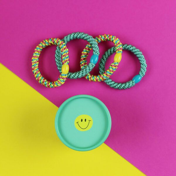 Haargummi-Set mint/gelb mit 4 Haargummis in runder Geschenkbox - Ava & Yves
