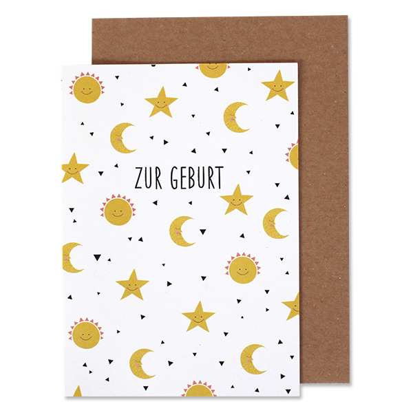 Klappkarte Mond und Sterne “Zur Geburt” - Ava & Yves