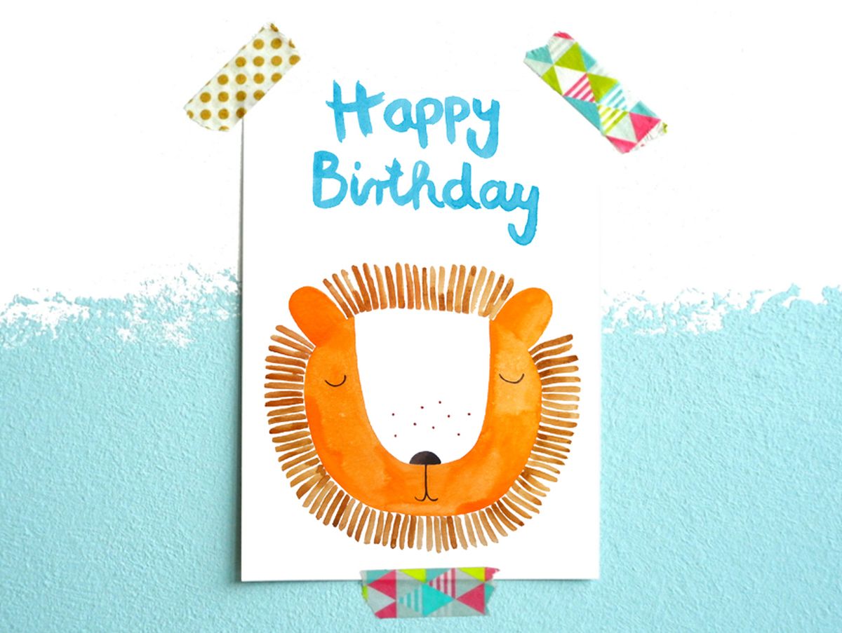 Postkarte "Happy Birthday" (Löwe) - Frau Ottilie