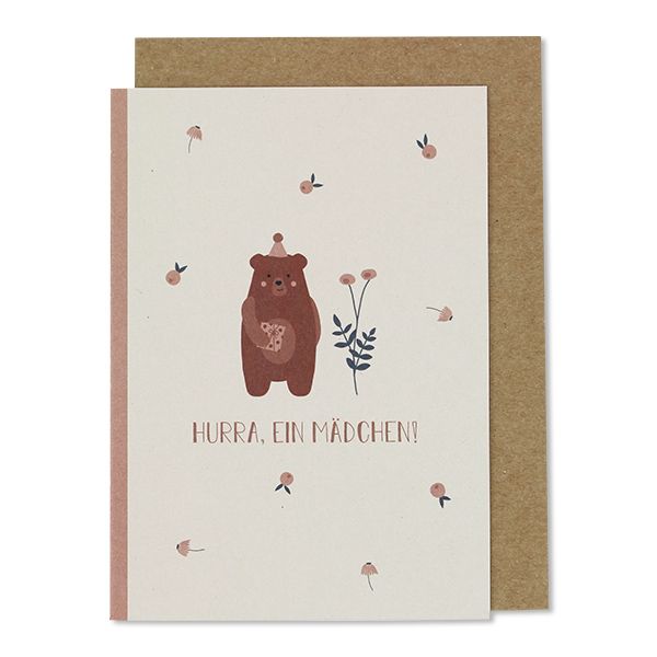 Klappkarte Bär rose "Hurra ein Mädchen" - Ava & Yves