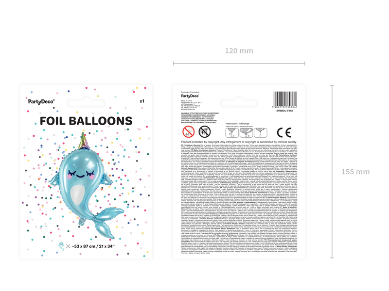Folienballon Narwal, 53x87cm - Party Deco