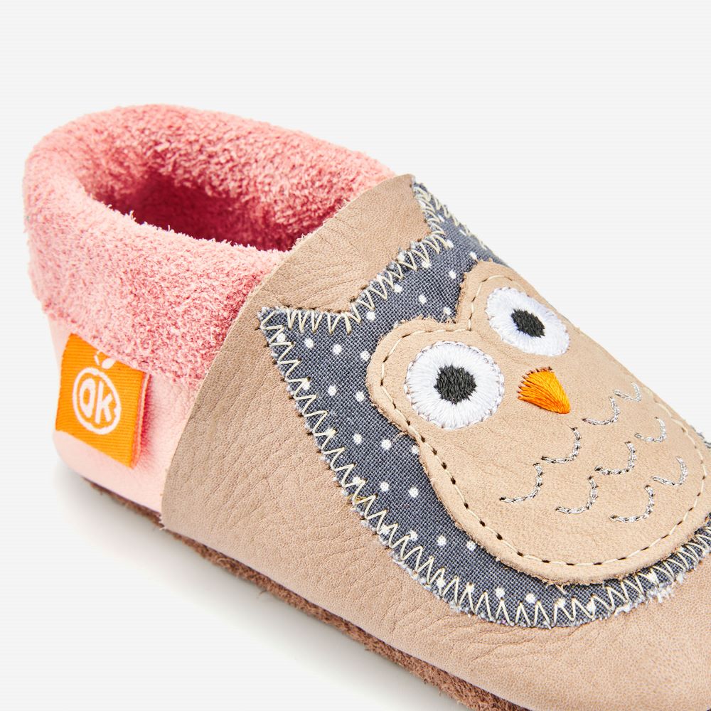Hausschuhe Eule beige Gr. 20-21
