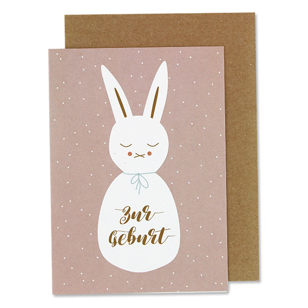 Klappkarte Hase , rosa – Zur Geburt - Ava & Yves