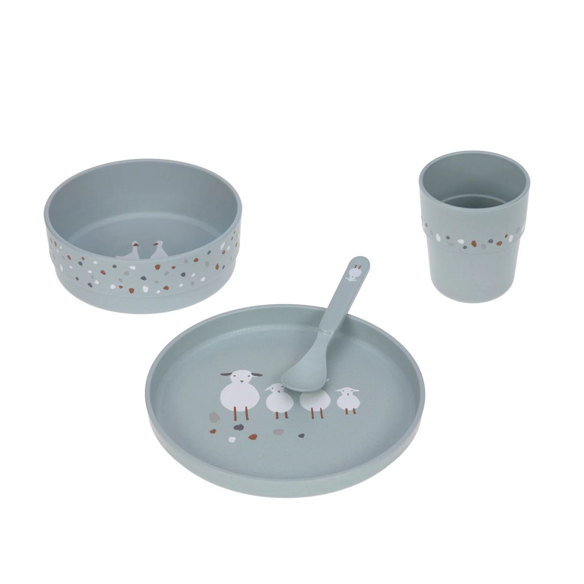Kindergeschirr-Set Tiny Farmer Schaf & Gans blau (4 teilig) - Lässig