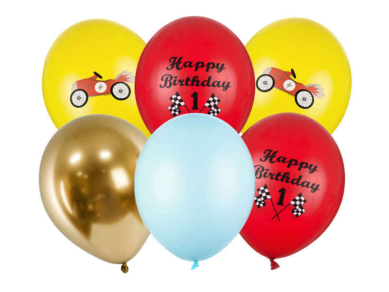 Luftballons Rennautos "Happy Birthday" (6 Stk.) - Party Deco