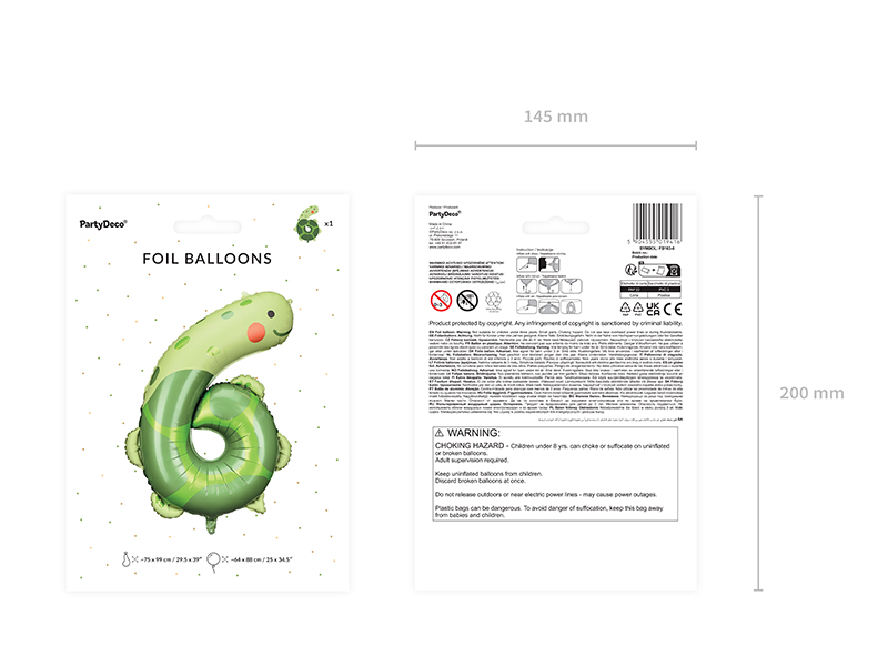 Folienballon Ziffer 6 - Schildkröte, 86cm - Party Deco