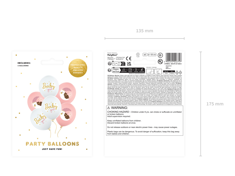 Luftballons 30 cm, Baby Girl (6 Stk.) - Party Deco