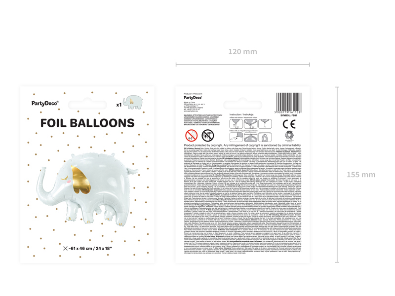Folienballon Elefant, 83x58 cm - Party Deco
