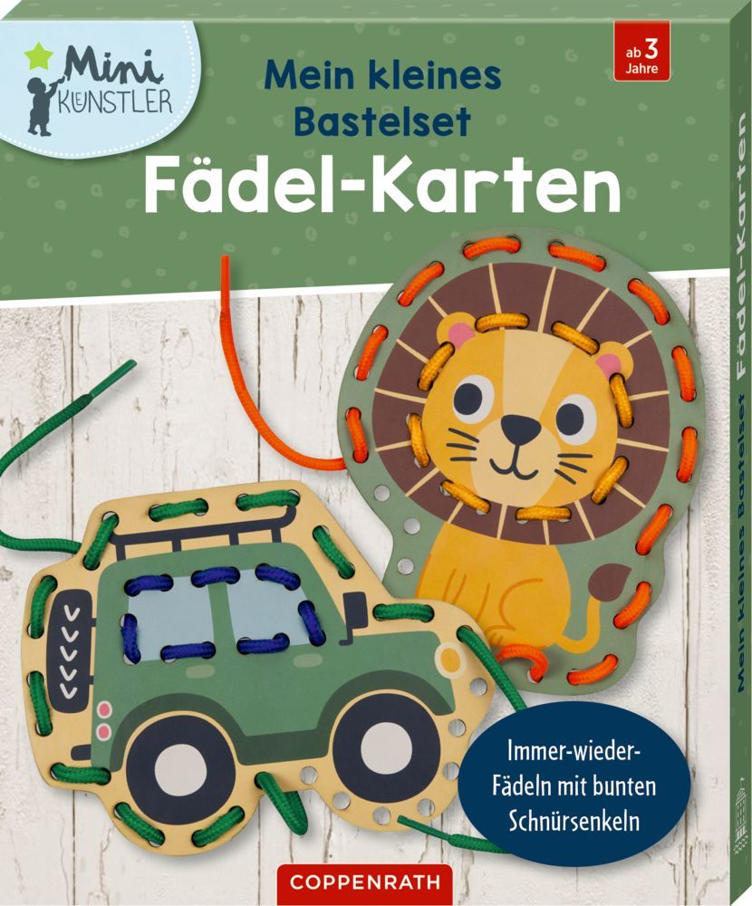Mein kleines Bastelset: Fädel-Karten (Löwe/Wagen) - Mini-Künstler