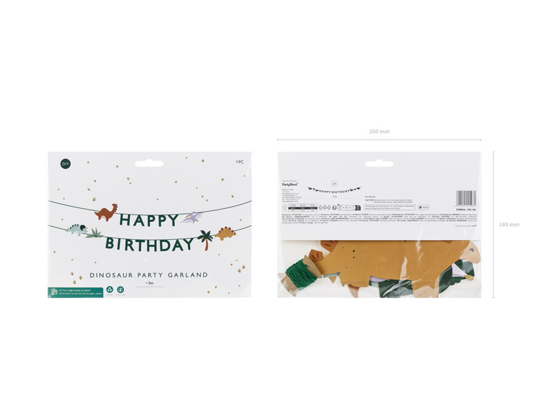 Girlande Dinosaurier "Happy Birthday" - Party Deco