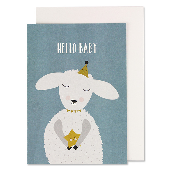 Klappkarte Lamm, blau – Hello Baby - Ava & Yves