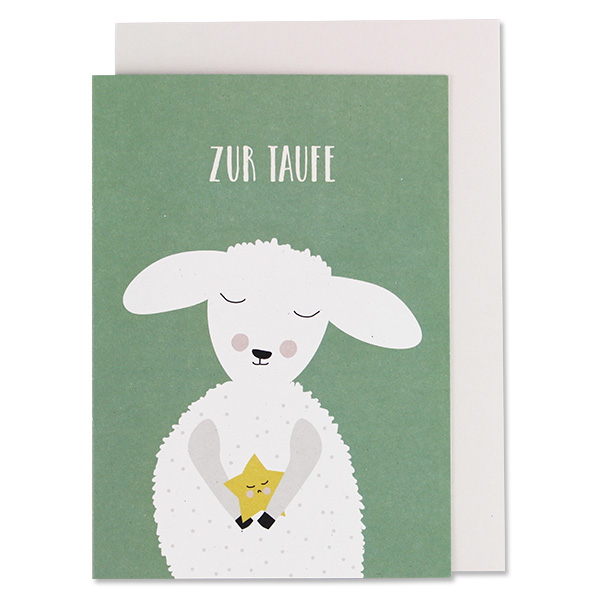 Klappkarte Lamm, grün – Zur Taufe - Ava & Yves