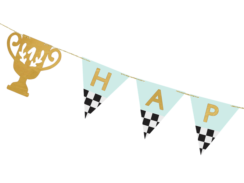 Girlande Pokal "Happy Birthday" für Rennauto-Party - Party Deco
