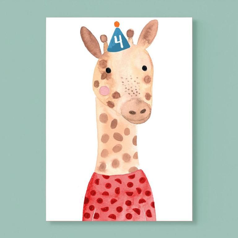 Postkarte "4. Geburtstag" mit Giraffe - Frau Ottilie