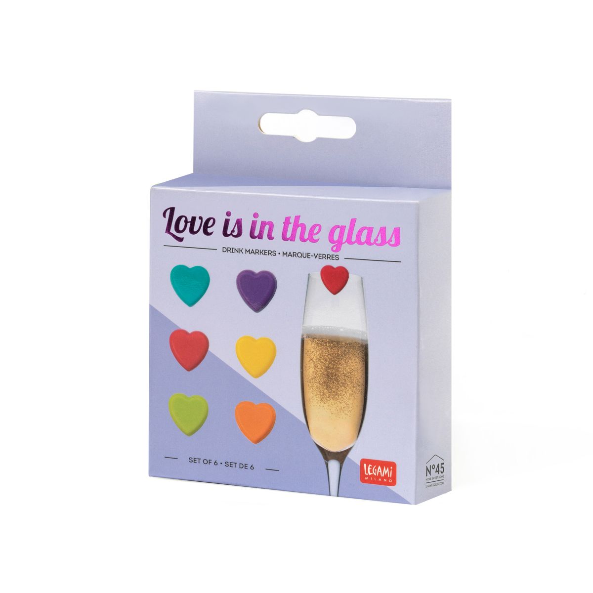 Set mit 6 Glasmarkierern Herz - Love Is In The Glass! - Legami