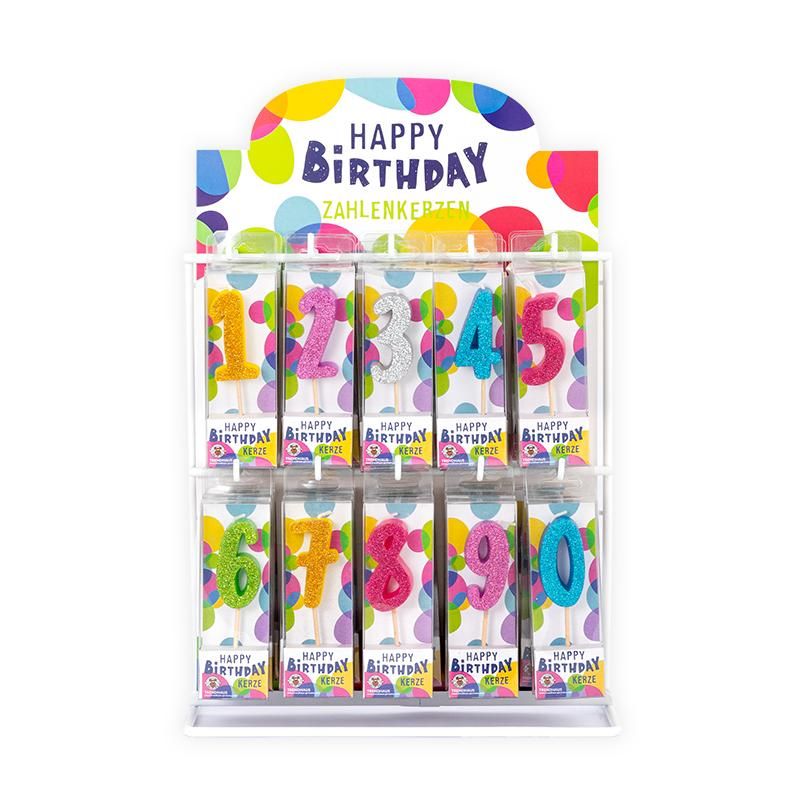 BIRTHDAY FUN Zahlenkerze Glitter Mini 9 (unterschiedliche Farben, 1 Stück)