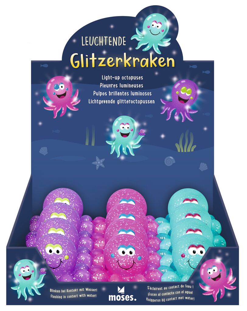 Leuchtende Glitzerkraken für die Badewanne (1 Stück, verschiedene Designs)