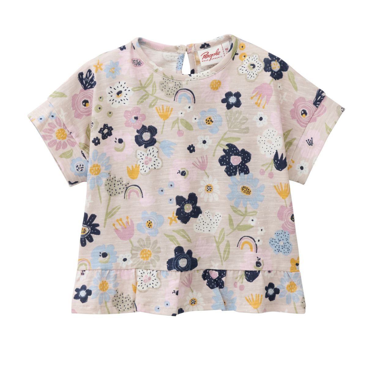Kurzarm-Shirt Blumen GOTS - 86-92