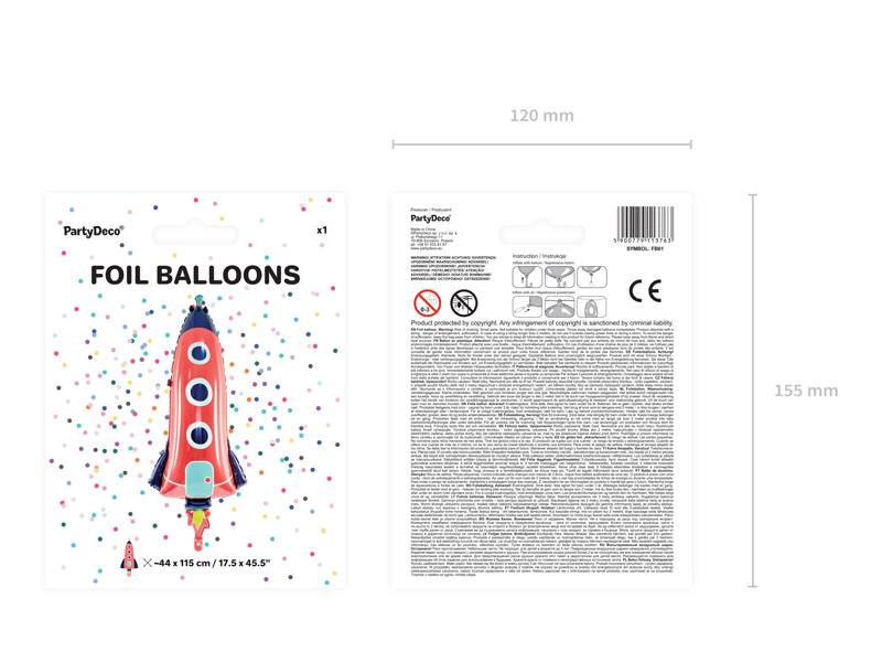 Folienballon Rakete, 44x115cm - Party Deco