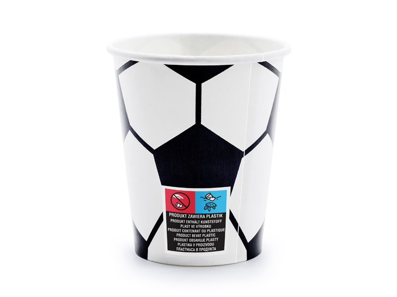 Pappbecher Fußball, 260 ml (6 Stk.) - Party Deco
