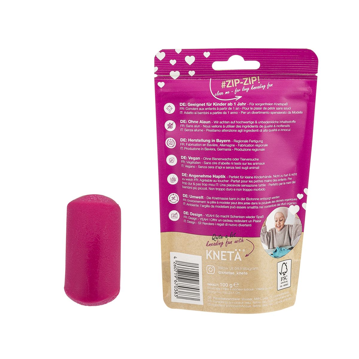 Knetä Vegane Spielknete Pink 100g Beutel