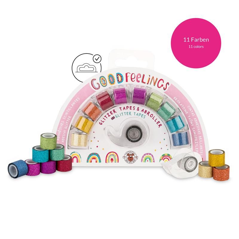 GOOD FEELINGS Regenbogen Glitzer-Tapes inkl. Abroller (12-teilig)