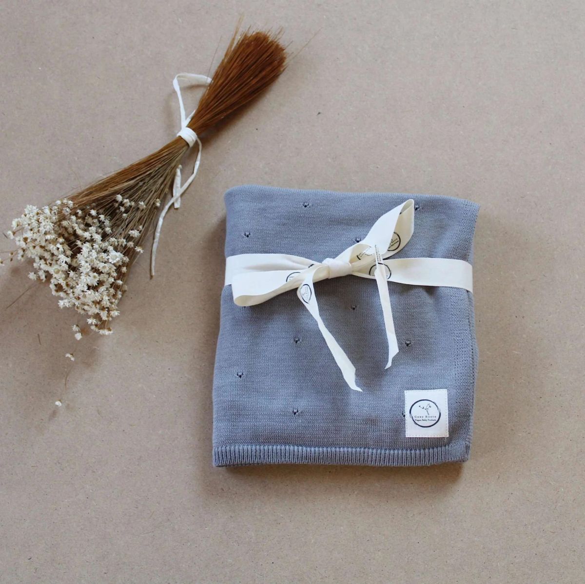 Strickdecke  85 x 85 cm grau GOTS - Cosy Roots -
