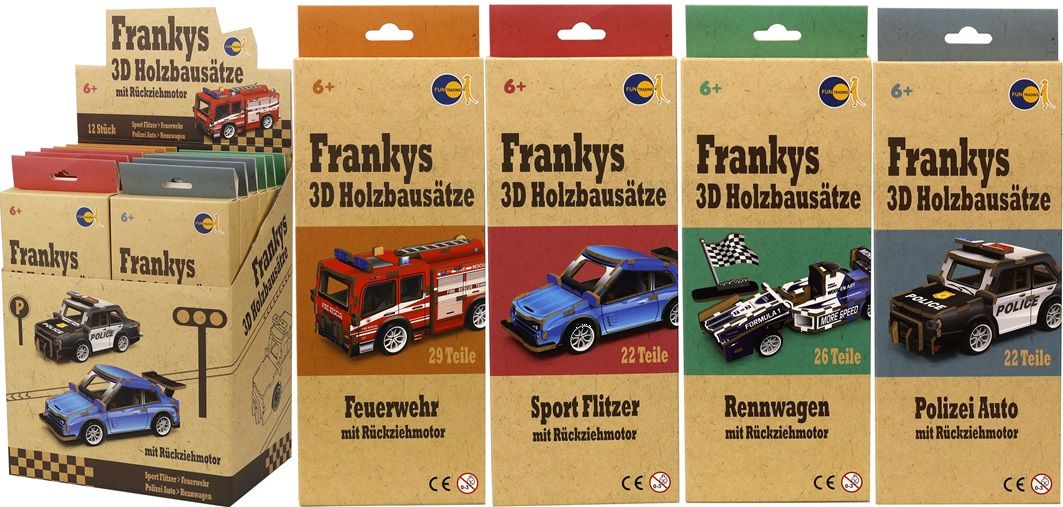 Frankys 3D Holzbausatz mit Rückziehmotor (verschiedene Designs, 1 Stück) - Fun Trading