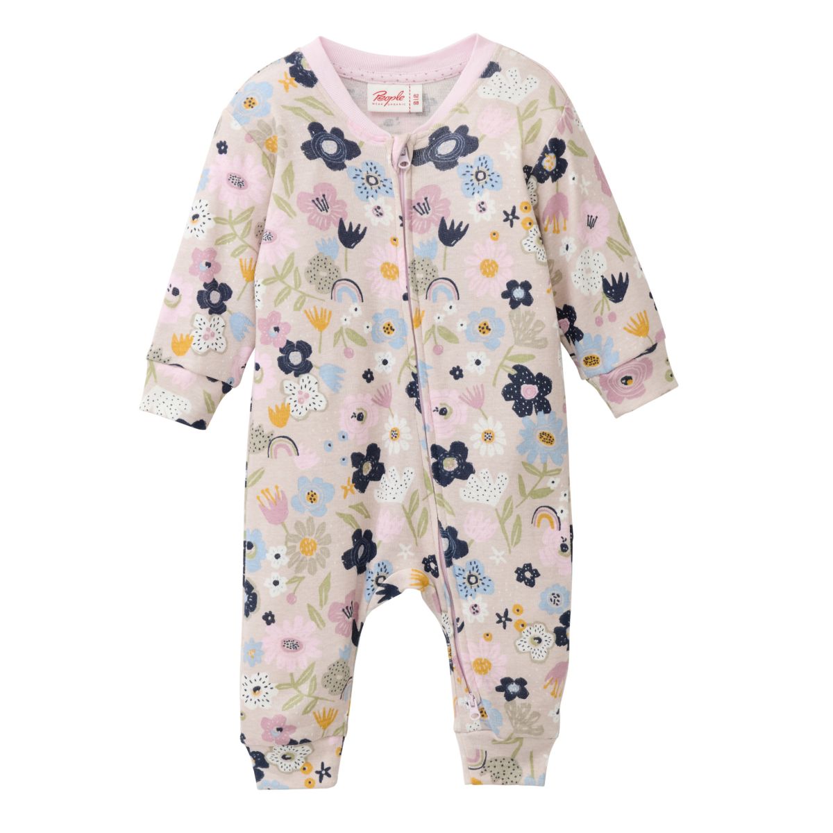 Langarm Overall blassrosa Blüten GOTS - 74-80