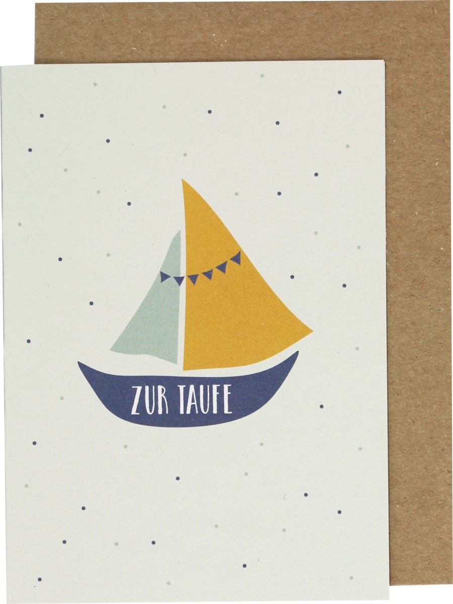 Klappkarte Schiff blau-gelb "Zur Taufe" - Ava & Yves
