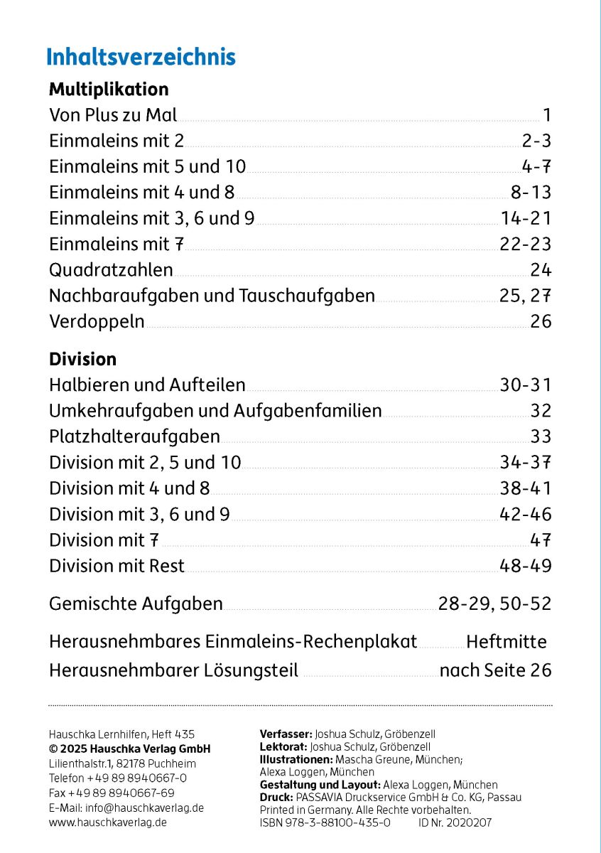 Mein Übungsheft Einmaleins 2./3. Klasse - Hauschka Verlag