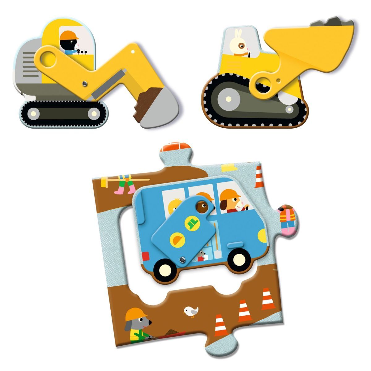 Bodenpuzzle: Baustelle (12 + 5 Teile) - Djeco