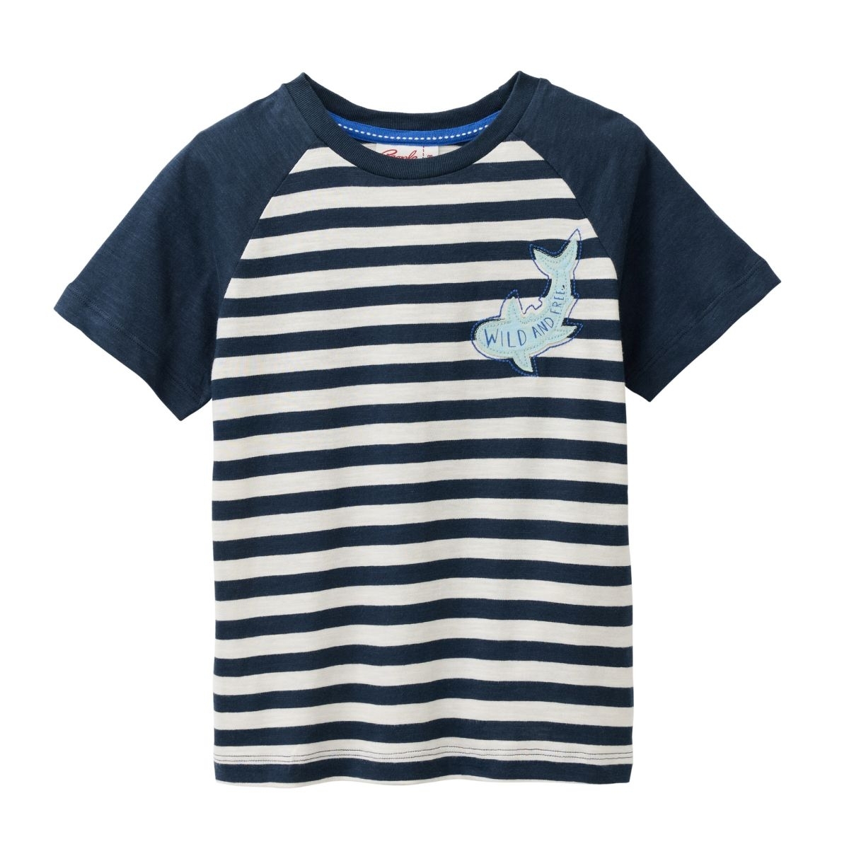 T-Shirt blau geringelt Hai GOTS - 110