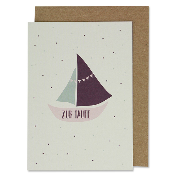 Klappkarte Schiff aubergine "Zur Taufe" - Ava & Yves