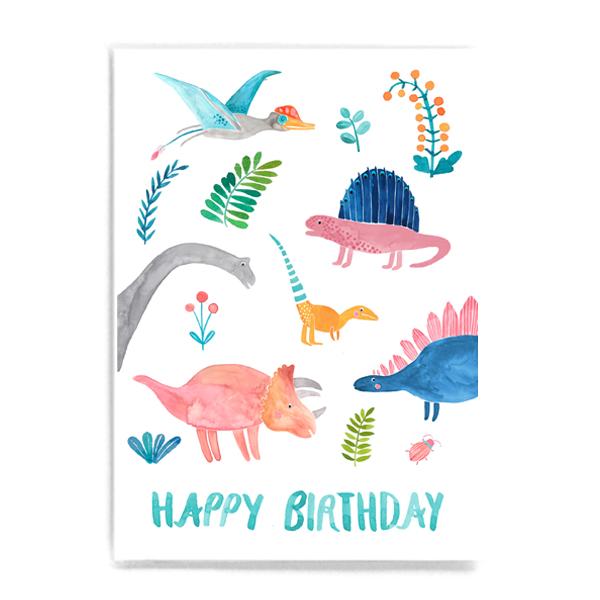 Postkarte "Happy Birthday" (Dinos) - Frau Ottilie
