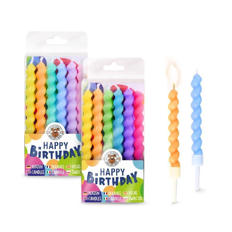 BIRTHDAY FUN Spiral-Kerzen 6er-Set (verschiedene Designs, 1 Set)