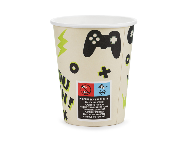 Pappbecher Gamer, 220 ml (6 Stk.) - Party Deco