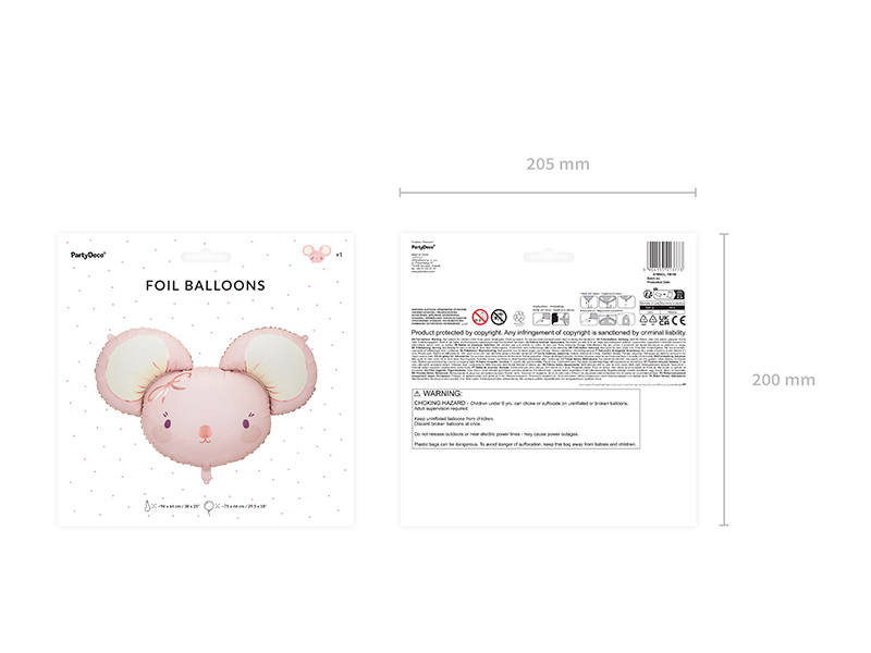 Folienballon Maus, 96x64 cm, hellrosa - Party Deco
