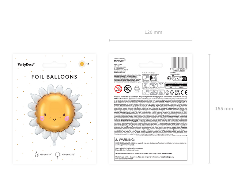 Folienballon Sonne, 90 cm, Mix - Party Deco